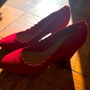 Red Suede Betty Page Pin Up Pumps Size 11